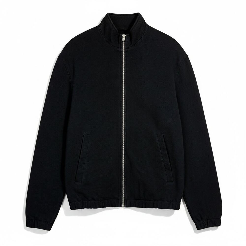 Zara Man Size Large Stand Collar Black Full Zip Casual Lightweight Jacket Preppy